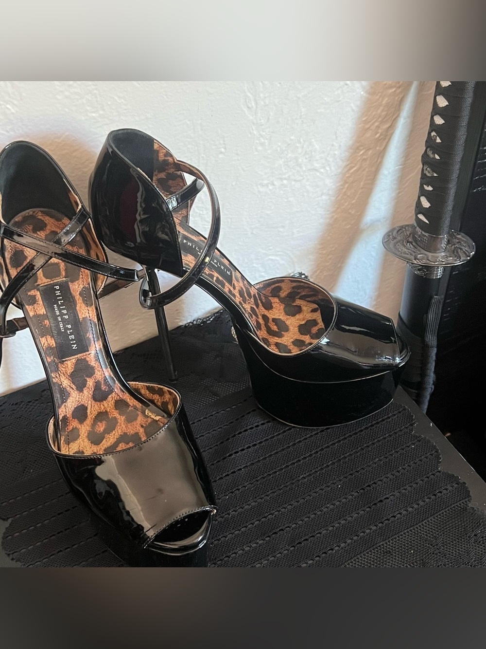 PHILIPP PLEIN Black Patent Leather D'Orsay Pumps Size 10